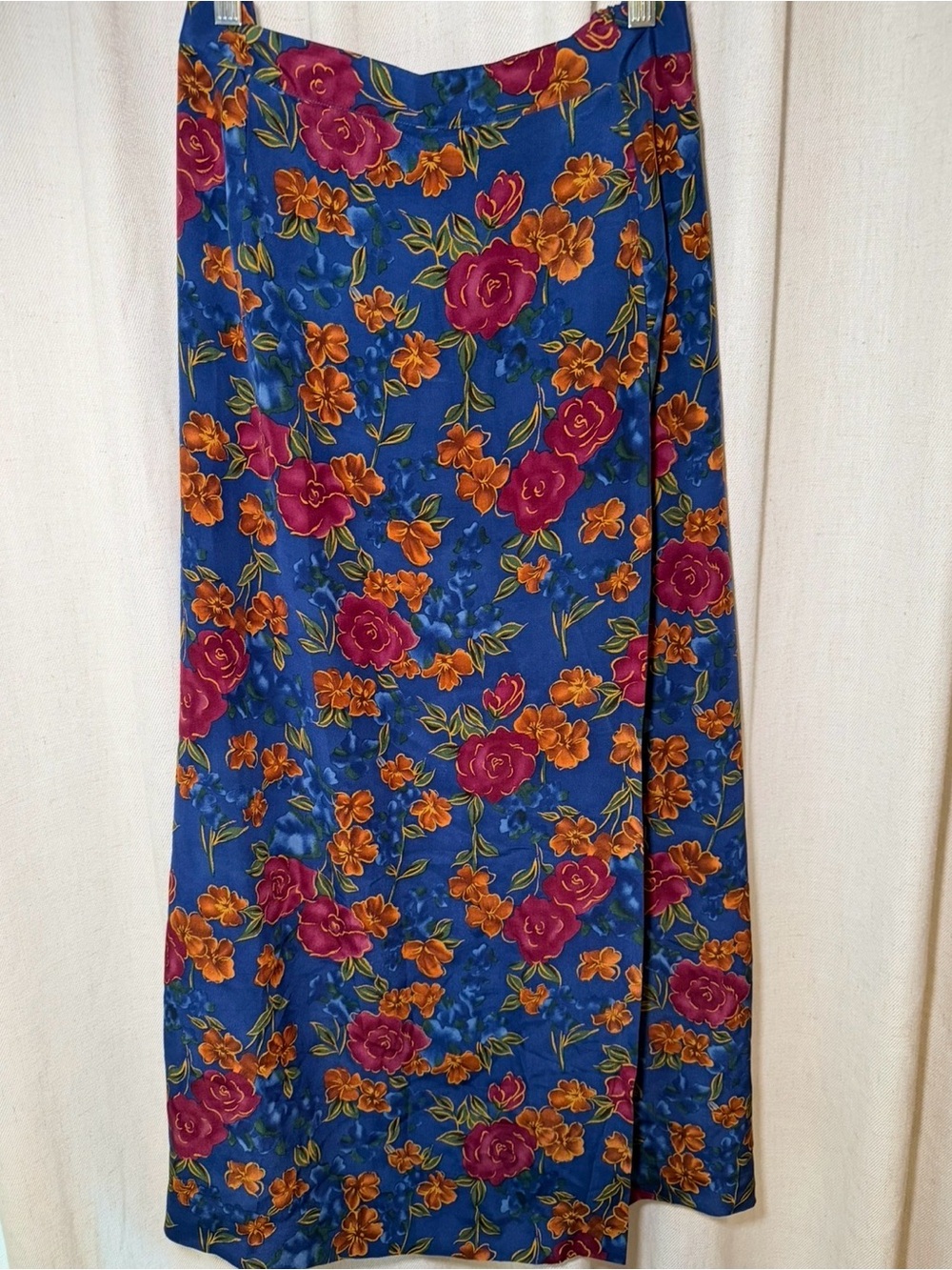 Mulberry Vintage 100% Silk Blue Floral Midi Skirt XXL Cottagecore Boho